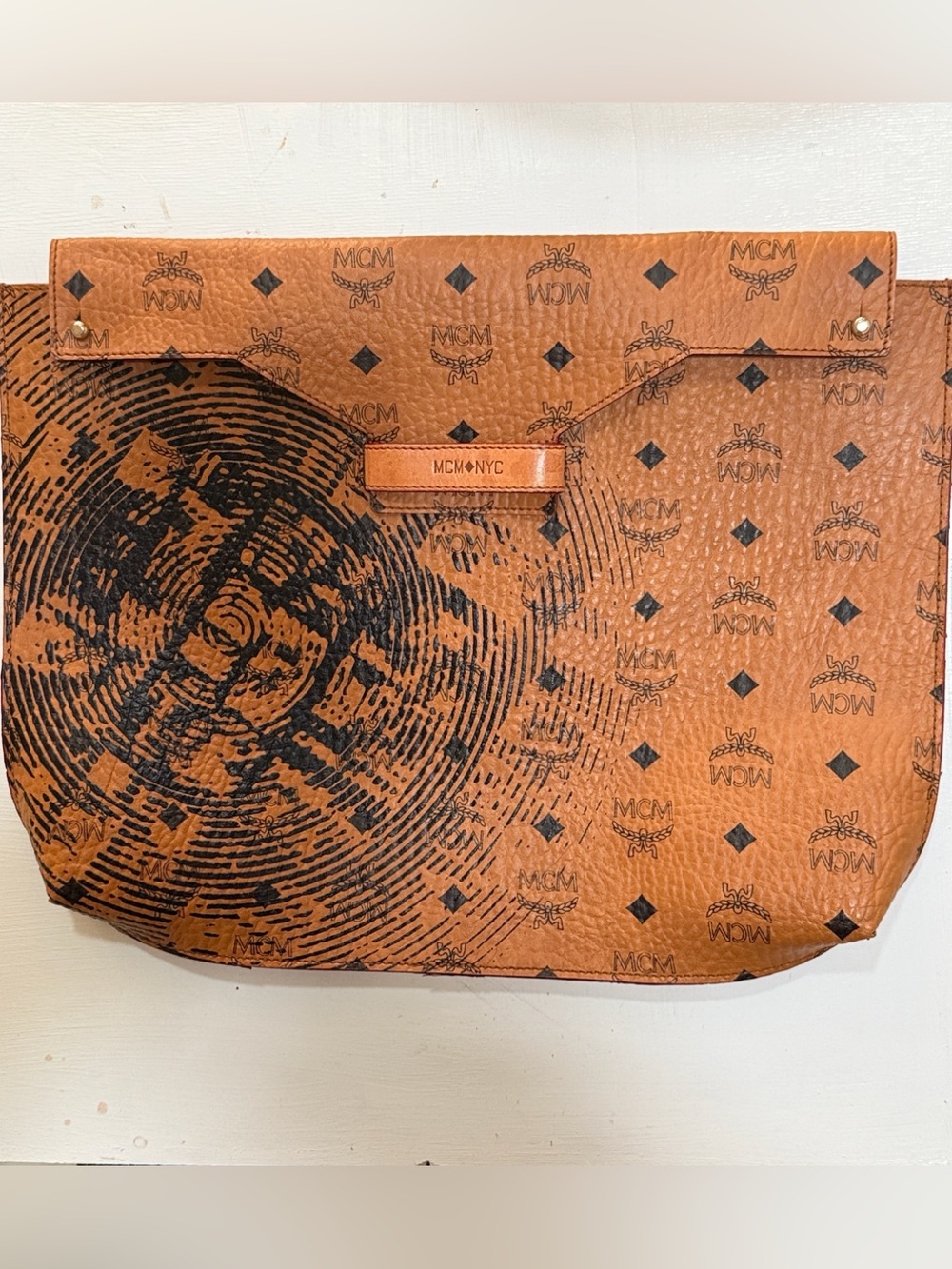 MCM Cognac Visetos Soho Portfolio Monogram Tote for 13” Laptop, Tablet Documents